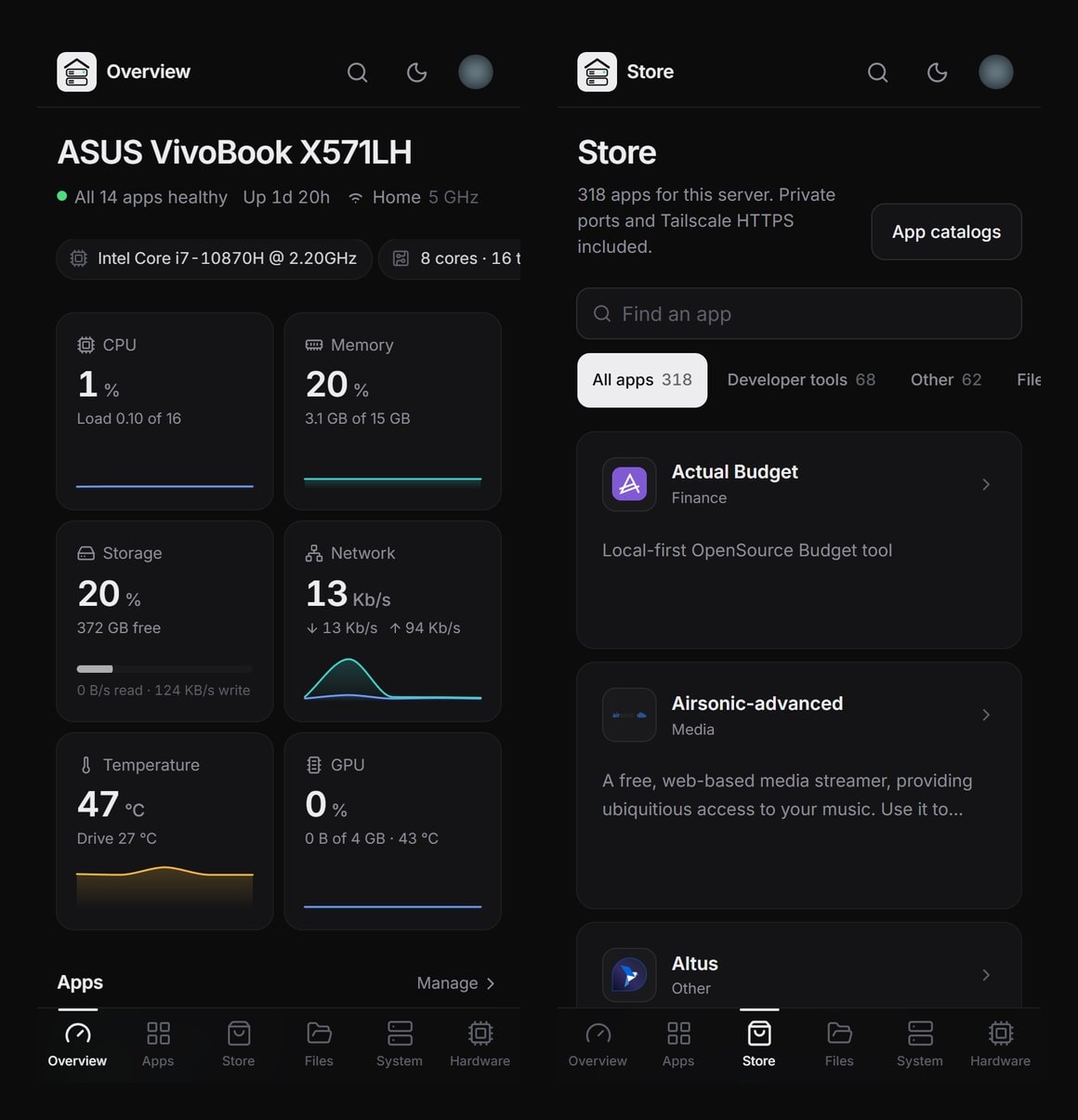 The same hub on a phone, installed as a home-screen app.